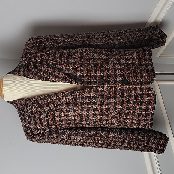 STYLE & CO. Petite Brown Black Tweed Houndstooth 3 Button Lady Jacket Blazer 14P - Picture 5 of 10